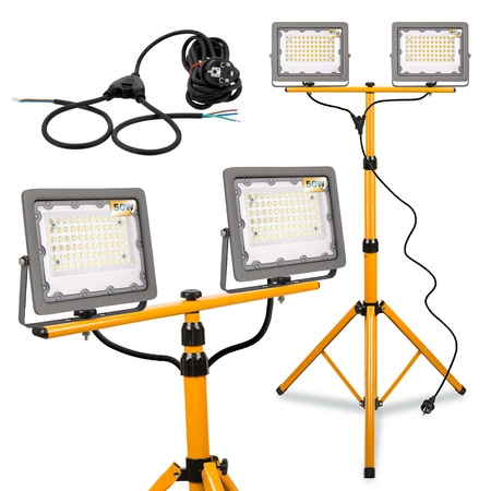 Halogen LED Statyw Budowlany Naświetlacz 2x50W / 100W 10000lm Przewód Mufa barwa biała neutralna LEDLUX