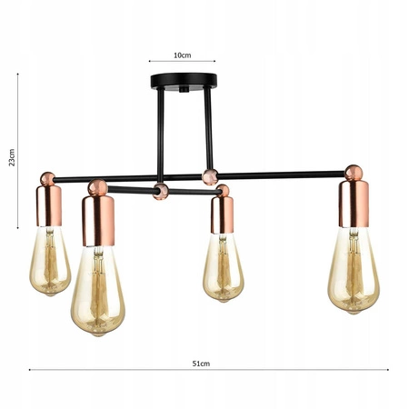 Lampa Sufitowa LX- 1118 Czarna + Miedź 4x E27 LEDLUX