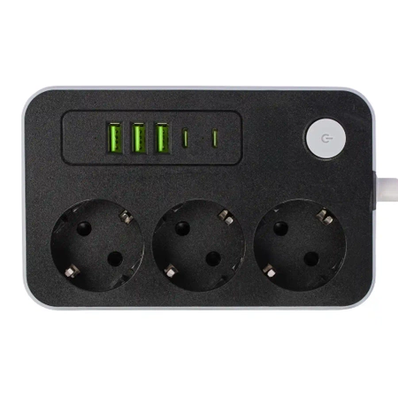 Przedłużacz Listwa zasilająca 3 metry 3 gniazda 5x ładowarka USB USB-C LEDLUX