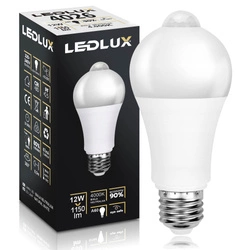 Żarówka LED E27 PIR A60 12W  biała neutralna czujnik RUCHU ZMIERZCHU  LEDLUX
