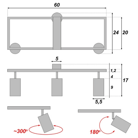 LAMPA SUFITOWA 3xGU10 czarna regulowana SPOT oprawa halogenowa natynkowa OPN-008 3x GU10 BLACK