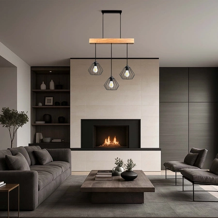 Lampa Wiszaca LX- 1368 Czarna + Drewno 3x E27 LEDLUX