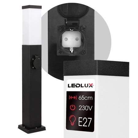 Lampa Ogrodowa Stojąca Słupek E27 LX- 810 Czarna 65cm Gniazdo LEDLUX