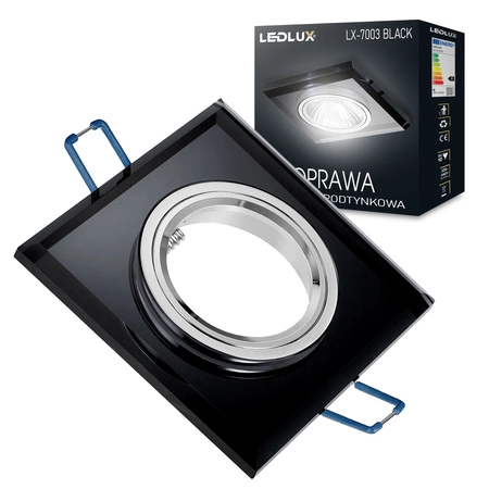 Zestaw 4x Oprawa Halogenowa Szklana LX-7003 Czarna Kwadratowa + Żarówka LED GU10 6,5W biała neutralna LEDLUX