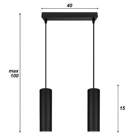 Lampa Sufitowa Wisząca Żyrandol Plafon Tuba Tuby metalowa Czarna LED LX-1393 Czarna 2x GU10 LEDLUX