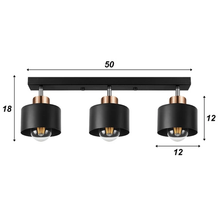 Lampa Sufitowa LX- 1031 Czarna + Miedź 3x E27 LEDLUX
