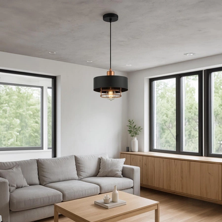 Lampa Wisząca LX- 1187 Czarna + Miedź 1x E27 LEDLUX