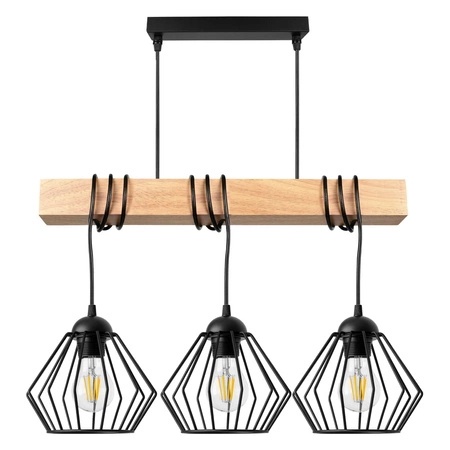 Lampa Wiszaca LX- 1368 Czarna + Drewno 3x E27 LEDLUX