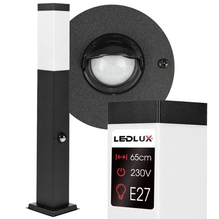 Lampa Ogrodowa Stojąca Słupek E27 LX-810 BLACK 65cm PIR LEDLUX