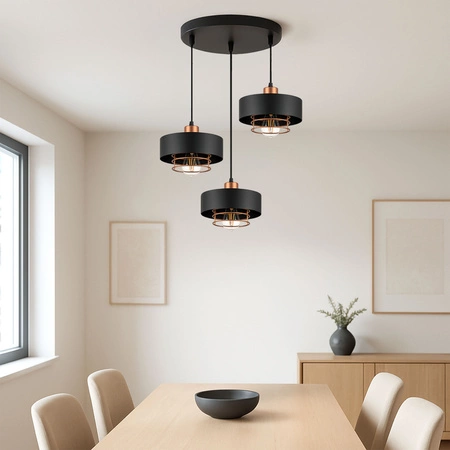 Lampa Wisząca LX- 1185 Czarna + Miedź 3x E27 LEDLUX