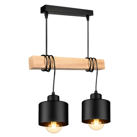 Lampa Wiszaca LX- 1394 Czarna + Drewno 2x E27 LEDLUX