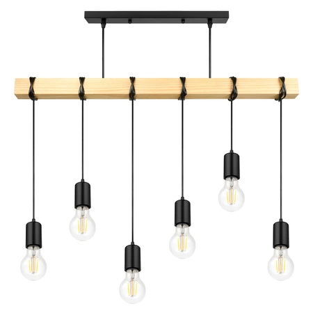 Lampa Wiszaca LX- 1321 Czarna + Drewno 6x E27 LEDLUX
