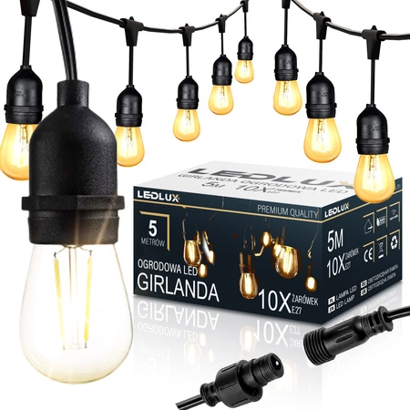 Girlanda świetlna LED Ogrodowa 5m 10x E27 LEDLUX