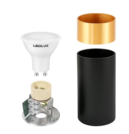Oprawa Halogenowa Natynkowa LED Sufitowa Tuba GU10 LX-66 CZARNA + ZŁOTA GU10 LEDLUX