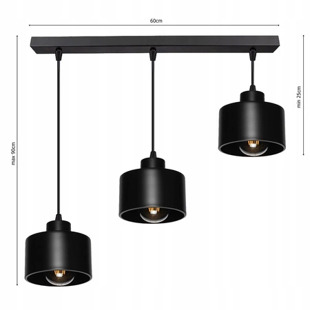 Lampa Wisząca LX- 1035 Czarna 3x E27 LEDLUX