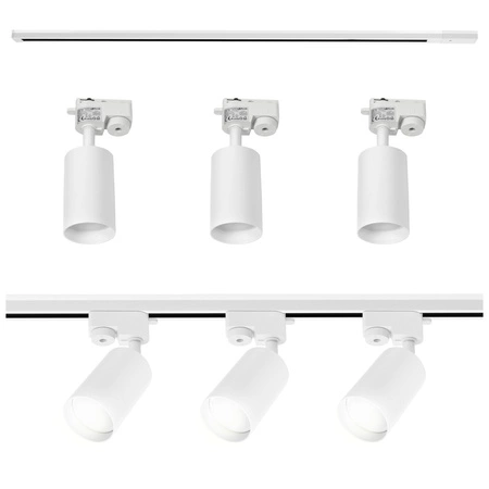 Zestaw Szyna Oświetleniowa Listwa 1m Biała + 3x Reflektor Szynowy Spot Biały LEDLUX