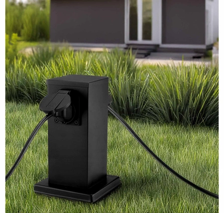 Słupek Elektryczny Ogrodowy Stojący E27 LX- 810 Czarny 22cm 2x GNIAZDO LEDLUX