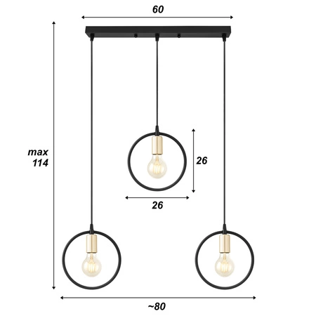Lampa Wisząca LX-1362 Czarna+ Złoto 3x E27 LEDLUX