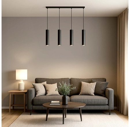 Lampa Sufitowa Wisząca Żyrandol Plafon Tuba Tuby metalowa Czarna LED GU10 LX-1350 Czarna 4x GU10 LEDLUX