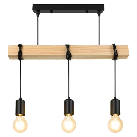 Lampa Wiszaca LX- 1320 Czarna + Drewno 3x E27 LEDLUX