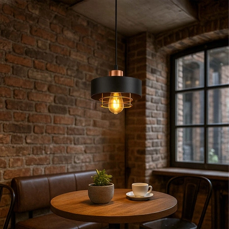 Lampa Wisząca LX- 1187 Czarna + Miedź 1x E27 LEDLUX