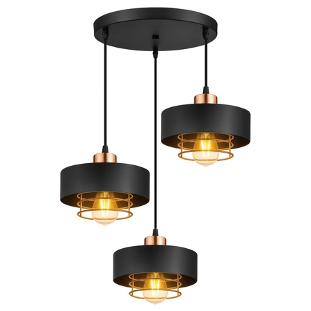 Lampa Wisząca LX- 1185 Czarna + Miedź 3x E27 LEDLUX