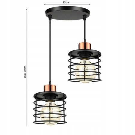 Lampa Wisząca LX- 1078 Czarna + Miedź 2x E27 LEDLUX