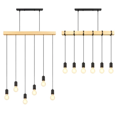 Lampa Wiszaca LX- 1321 Czarna + Drewno 6x E27 LEDLUX