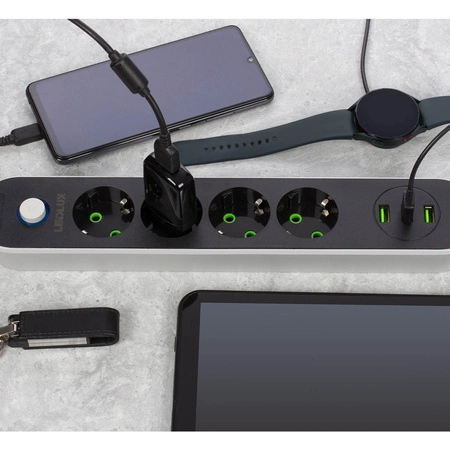 PRZEDŁUŻACZ listwa 2m 4 gniazda + 3x USB LEDLUX