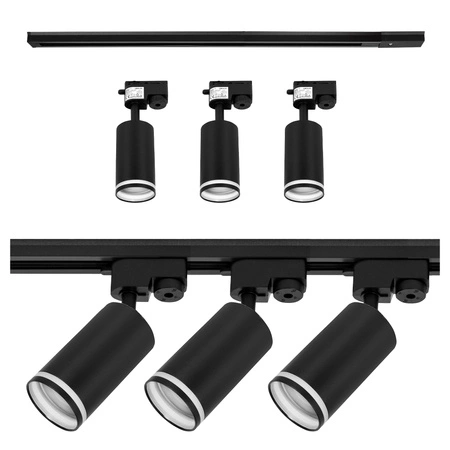 Zestaw Szyna Oświetleniowa Listwa 1m Czarna + 3x Reflektor Szynowy Spot Czarny + Pasek LEDLUX