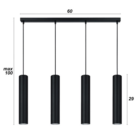 Lampa Sufitowa Wisząca Żyrandol Plafon Tuba Tuby metalowa Czarna LED GU10 LX-1350 Czarna 4x GU10 LEDLUX