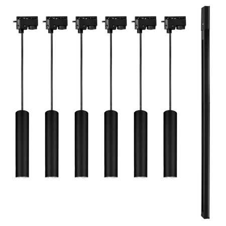 Zestaw Szyna Oświetleniowa Listwa 2m Czarna + 6x Reflektor Szynowy LampaTuba Czarny LEDLUX