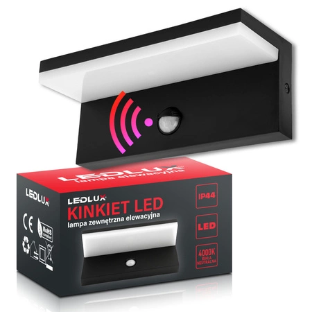 Lampa elewacyjna LED zewnętrzna kinkiet ogrodowy 10W biała neutralna PIR LEL-0002 PIR CZARNA LEDLUX