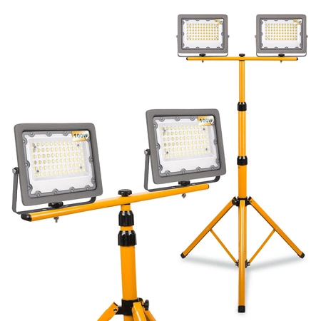 Halogen LED Statyw Budowlany Naświetlacz 2x100W / 200W 20000lm Przewód barwa biała neutralna LEDLUX