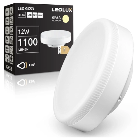 Żarówka LED GX53 12W 1100 lm Energooszczędna Mocna biała neutralna 4000K LEDLUX