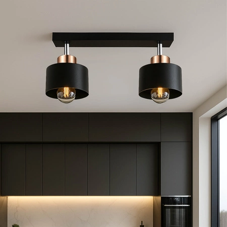Lampa Sufitowa LX-1107 Czarna + Miedź 2x E27 LEDLUX