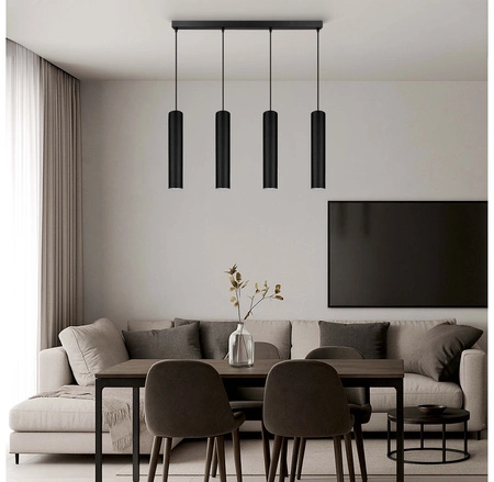 Lampa Sufitowa Wisząca Żyrandol Plafon Tuba Tuby metalowa Czarna LED GU10 LX-1350 Czarna 4x GU10 LEDLUX