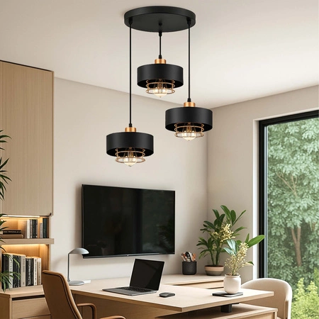 Lampa Wisząca LX- 1185 Czarna + Miedź 3x E27 LEDLUX