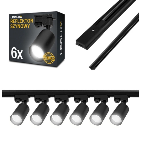 Zestaw Szyna Oświetleniowa Listwa 2m Czarna + 6x Reflektor Szynowy Spot Czarny LEDLUX