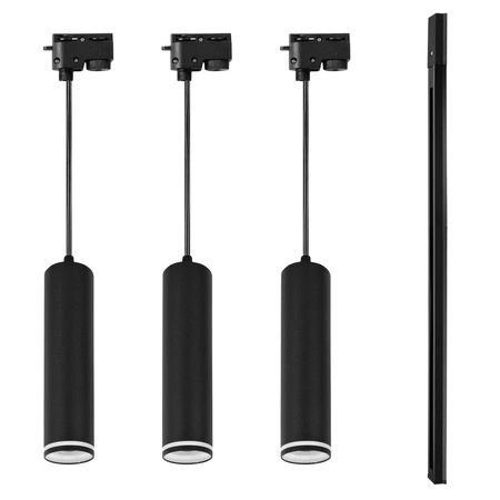 Zestaw Szyna Oświetleniowa Listwa 1m Czarna + 3x Reflektor Szynowy LampaTuba Czarny+ Pasek LEDLUX