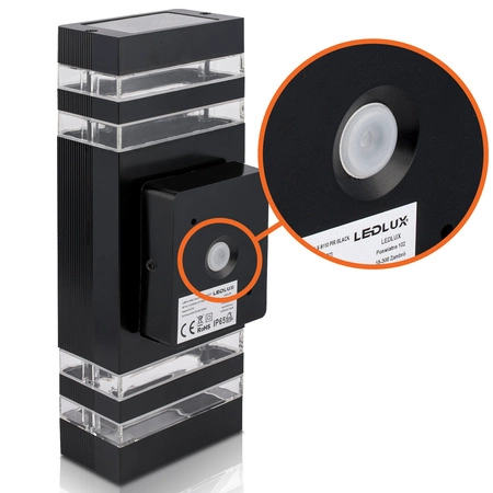 Kinkiet Ogrodowy Lampa Elewacyjna Zewnętrzna LX- 9112 PIR Czarna LEDLUX