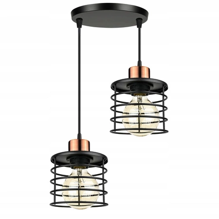 Lampa Wisząca LX- 1078 Czarna + Miedź 2x E27 LEDLUX