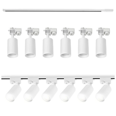 Zestaw Szyna Oświetleniowa Listwa 2m Biała + 6x Reflektor Szynowy Spot Biały LEDLUX
