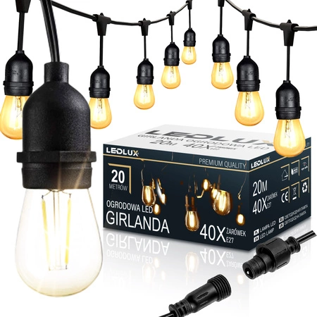 Girlanda świetlna LED Ogrodowa 20m 40x E27 LEDLUX