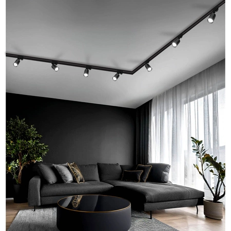 Zestaw Szyna Oświetleniowa Listwa 2m+ 2m Czarna + 8x Reflektor Szynowy Spot Czarny + Łącznik Czarny Typ L LEDLUX