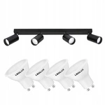 Zestaw Oprawa Sufitowa Natynkowa Reflektor Listwa LX- 8360-4 Czarna + 4x Żarówka GU10 1,5W biała ciepła LEDLUX