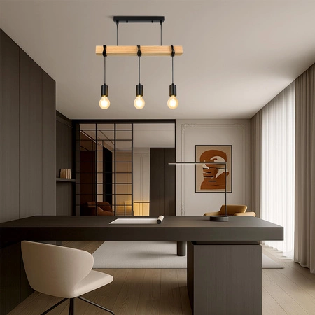 Lampa Wiszaca LX- 1320 Czarna + Drewno 3x E27 LEDLUX