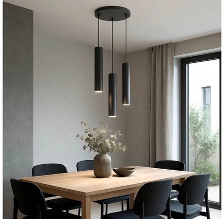 Lampa Sufitowa Wisząca Żyrandol Plafon Tuba Tuby metalowa Czarna LED LX-1354 Czarna 3x GU10 LEDLUX