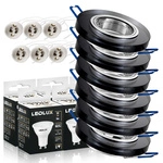 Zestaw 6x Oprawa Halogenowa Szklana  LX- 7002 Czarna Okrągła + Żarówka GU10 3,5W biała neutralna LEDLUX