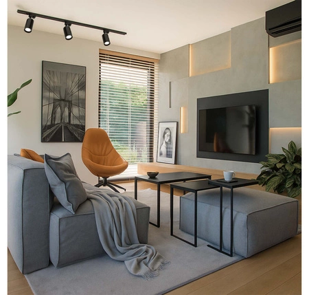 Zestaw Szyna Oświetleniowa Listwa 1m+ 2m Czarna + 6x Reflektor Szynowy Spot Czarny + Łącznik Czarny Typ L LEDLUX